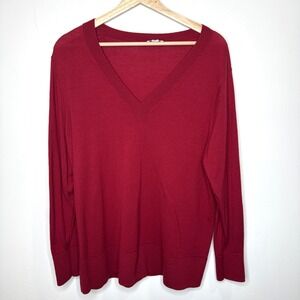 J Jill‎ Merino Wool Knit Pullover Sweater Women's XL Red V Neck Christmas Office